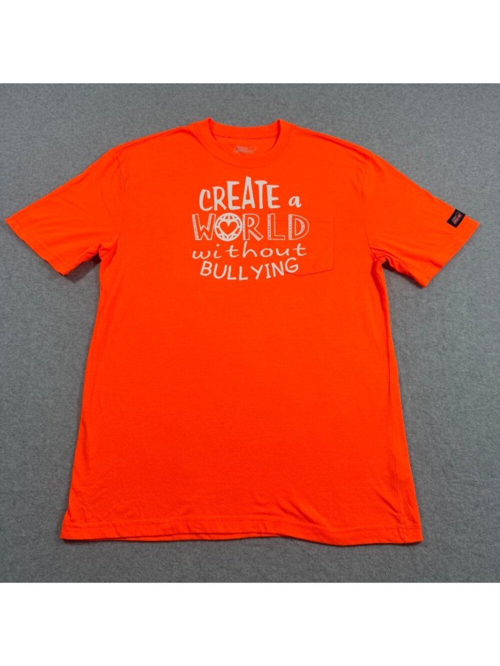 Dickies Create A World Without Bullying Orange Pocket T-Shirt Large Short Sleeve